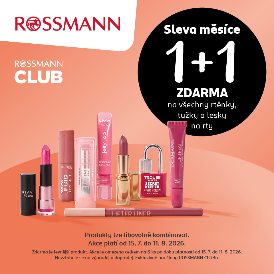 Sleva měsíce 1+1 ZDARMA na všechny rtěnky, tužky a&nbsp;lesky na rty.